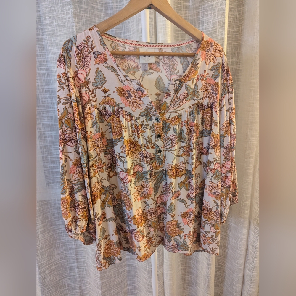 Knox Rose Floral Lightweight Boho Blouse